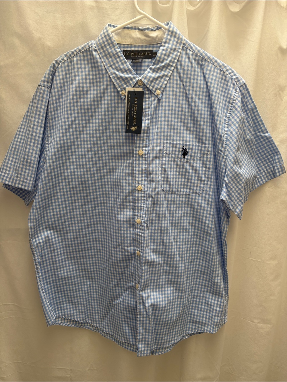 U.S. Polo Assn. Blue and White Gingham Short-Sleeve Button-Down Shirt XL